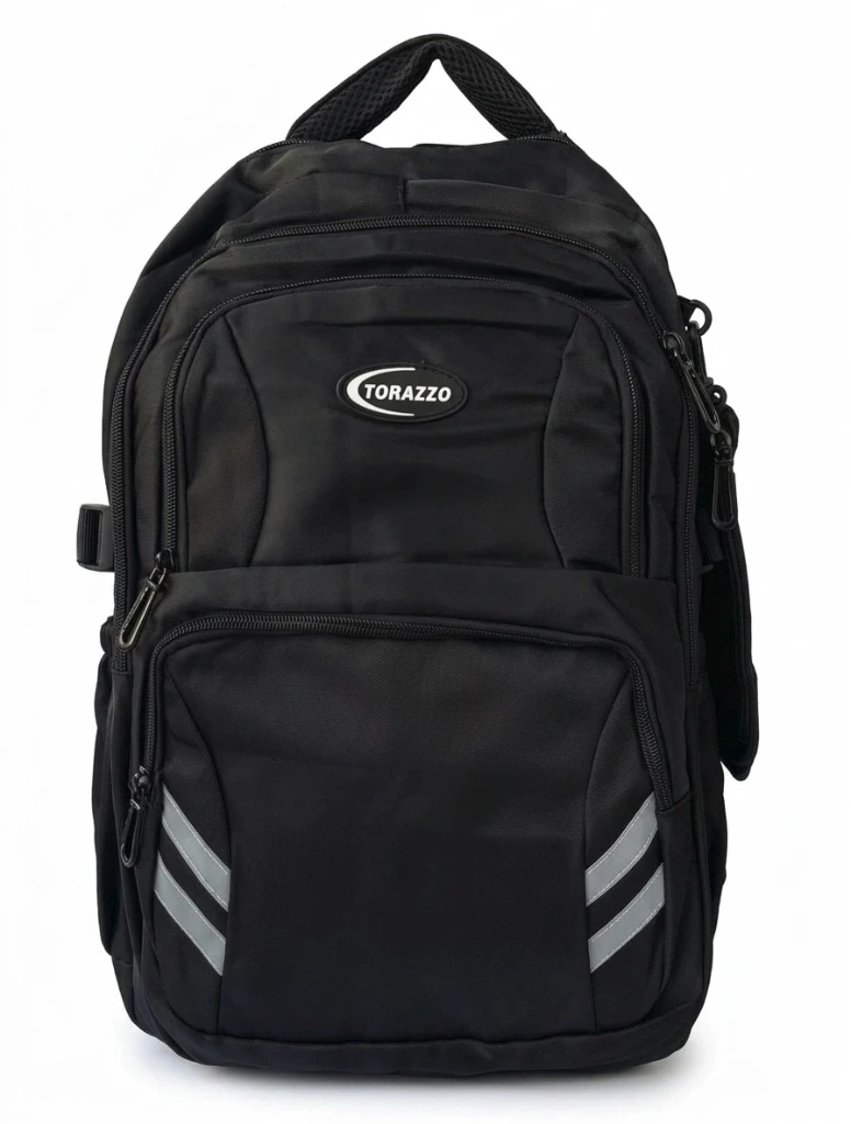 [66129-U-NEGRO] Mochila 5 cierres reflex y cartuchera regulador a los costados