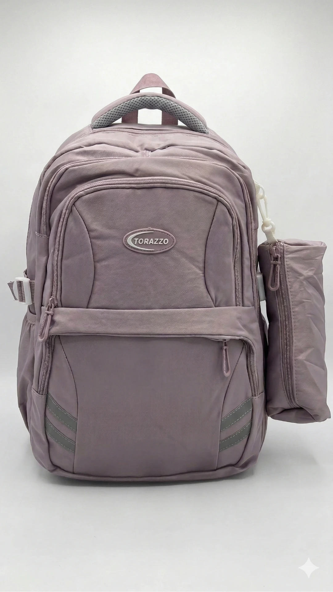 [66133-U-NEGRO] Mochila con cartuchera y separador - 5 cierres y diseño de líneas (Negro)