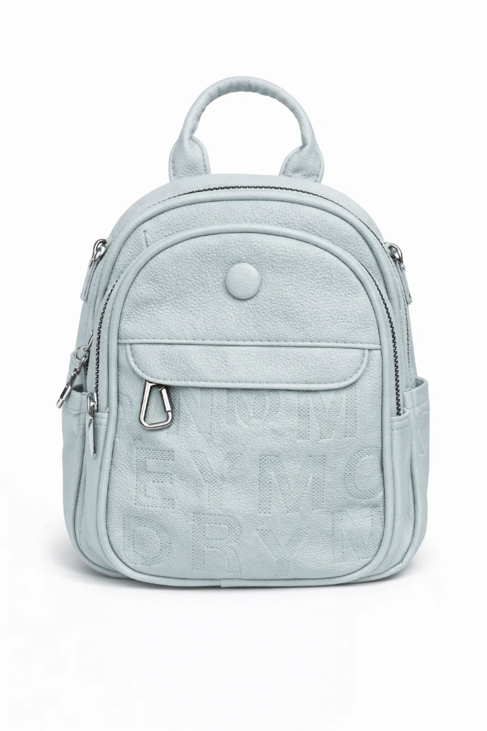 [00200-u-negro] mini mochila cuero 5 cierres/bolsillos/dije  (Negro)