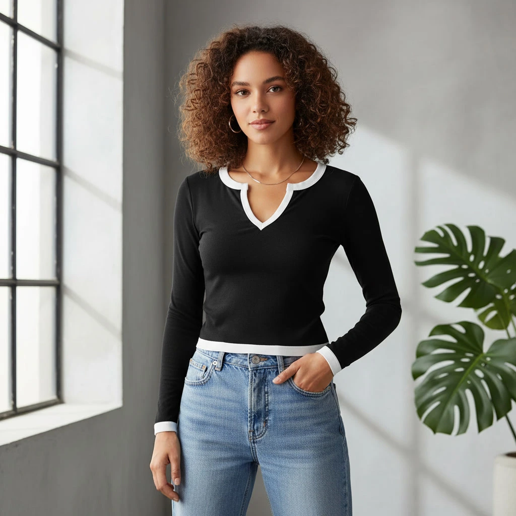 [BOU5-S-NEGRO] REMERA MANGA LARGA SUPERPUESTO IVY DAMA (S, Negro)