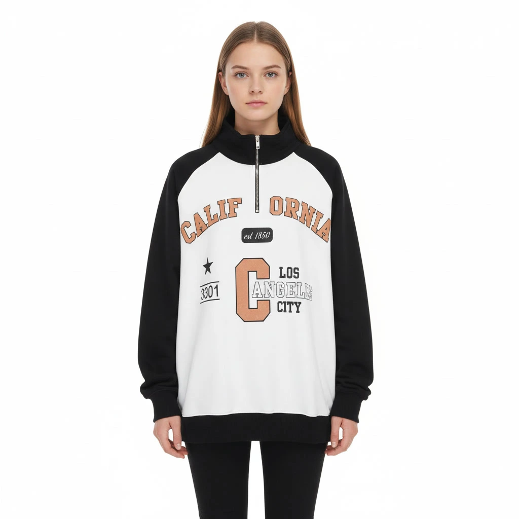 [BETS1-L-NEGRO] PULOVER FRIZADO CALIFORNIA BICOLOR CUELLO REDONDO (Negro, L)